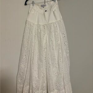 Anthropologie White Maxi Skirt A-Line Pleated Tiered